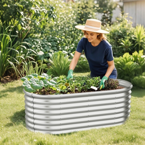 Trousse de jardinière surélevée 2 PCS de Costway – Boîtes de jardin surélevées pour l'extérieur, 65 x 32 x 24 po, gris/argenté