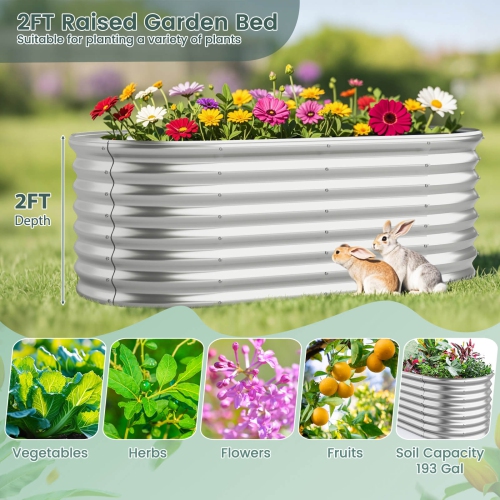 Trousse de jardinière surélevée 2 PCS de Costway – Boîtes de jardin surélevées pour l'extérieur, 65 x 32 x 24 po, gris/argenté