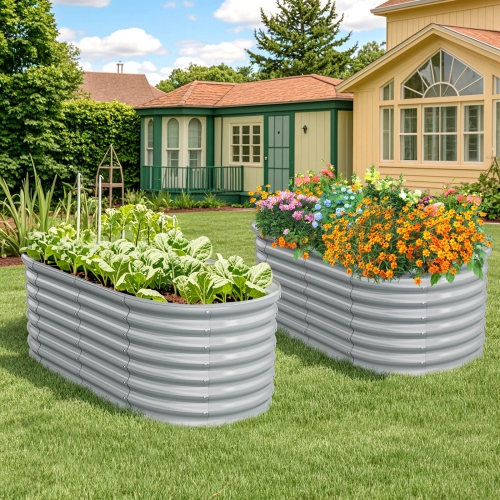 Trousse de jardinière surélevée 2 PCS de Costway – Boîtes de jardin surélevées pour l'extérieur, 65 x 32 x 24&nbsp;po, gris/argenté