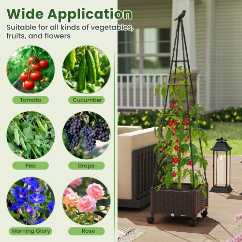 Costway 1/2 PCS Raised Garden Bed with Plant Box & Obelisk Trellis Lockable Wheels Cage Planter