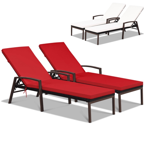 Ensemble de 2 chaises longues de patio inclinables en rotin de Costway