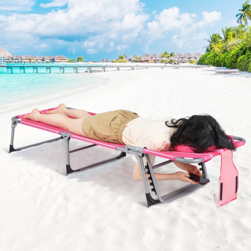 Costway Outdoor Beach Lounge Chair Folding Chaise Lounge with Pillow
