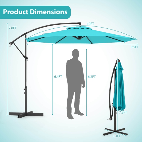 Costway 10 FT Patio Offset Umbrella w/8 Ribs Cross Base Tilt