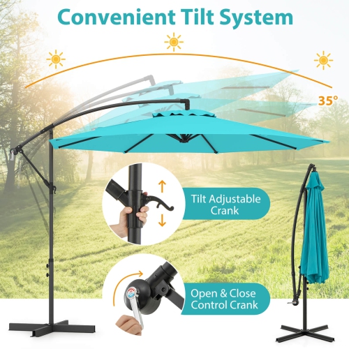 Costway 10 FT Patio Offset Umbrella w/8 Ribs Cross Base Tilt