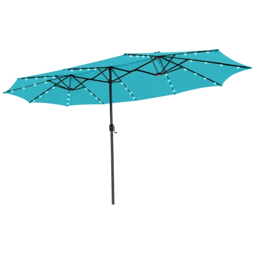 Parapluie de patio double face de 15 pi à 48 lampes solaires LED avec manivelle d'extérieur de Costway