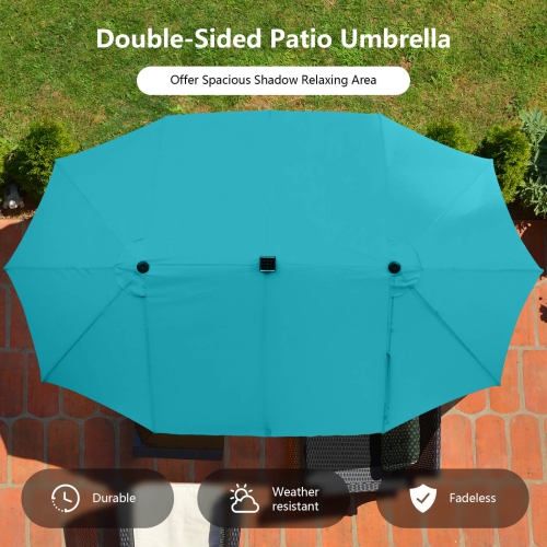 Parapluie de patio double face de 15 pi à 48 lampes solaires LED avec manivelle d'extérieur de Costway