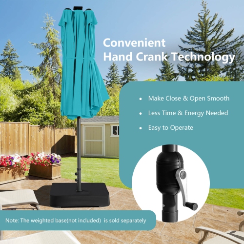 Parapluie de patio double face de 15 pi à 48 lampes solaires LED avec manivelle d'extérieur de Costway