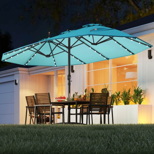 Costway 15Ft Patio Double-Sided Solar LED Market Umbrella Crank Base