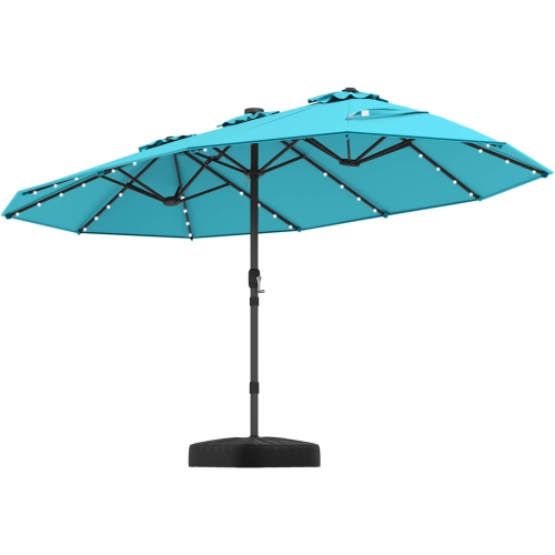 Costway 15Ft Patio Double-Sided Solar LED Market Umbrella Crank Base