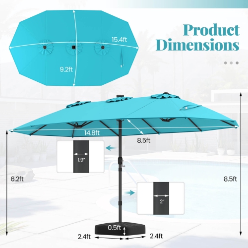 Costway 15Ft Patio Double-Sided Solar LED Market Umbrella Crank Base