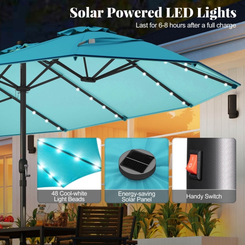 Costway 15Ft Patio Double-Sided Solar LED Market Umbrella Crank Base