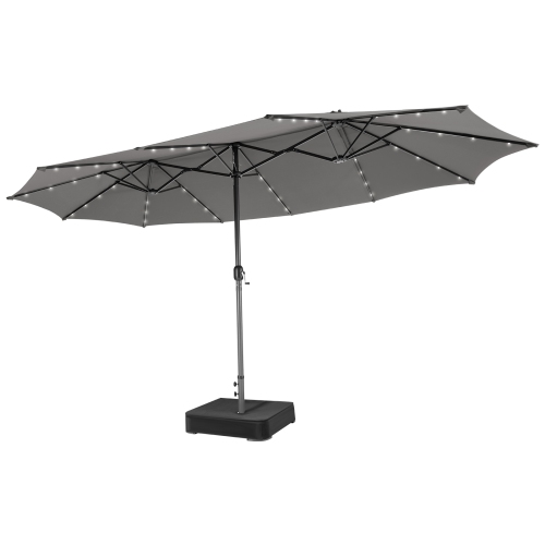 Costway 15Ft Patio Double-Sided Solar LED Market Umbrella Crank Base