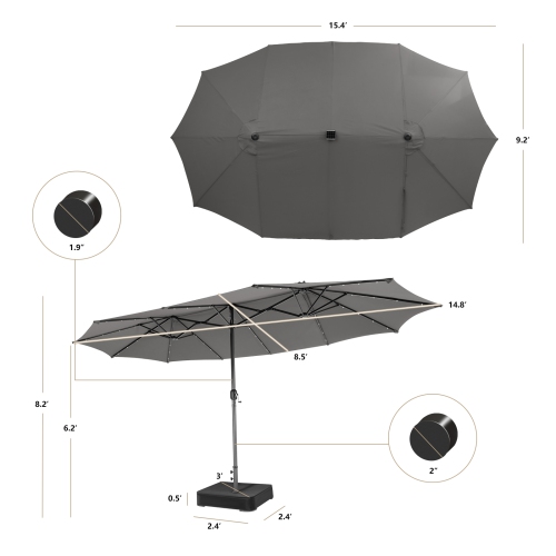 Costway 15Ft Patio Double-Sided Solar LED Market Umbrella Crank Base
