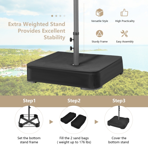 Costway 15Ft Patio Double-Sided Solar LED Market Umbrella Crank Base