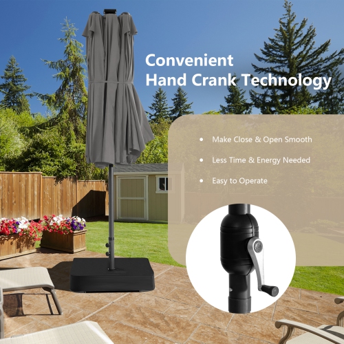 Costway 15Ft Patio Double-Sided Solar LED Market Umbrella Crank Base