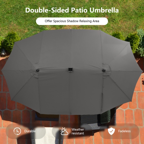 Costway 15Ft Patio Double-Sided Solar LED Market Umbrella Crank Base