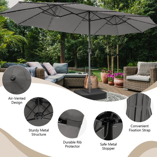Costway 15Ft Patio Double-Sided Solar LED Market Umbrella Crank Base