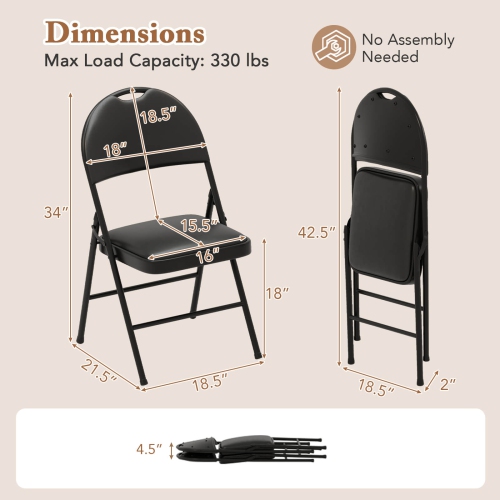 Costway 2/4/8/10/12 PCS Folding Padded Party Chairs with Metal Frame PVC Leather Stackable Chairs