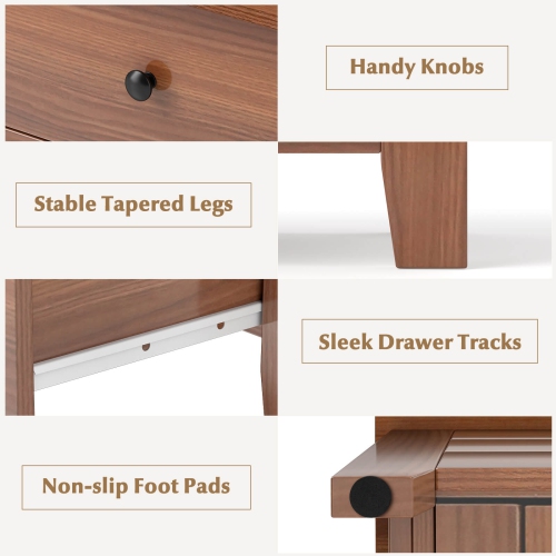 Costway 2 PCS 3-drawer Dresser with Convenient Handles Smooth Slide Rails Accent Table Walnut/Brown