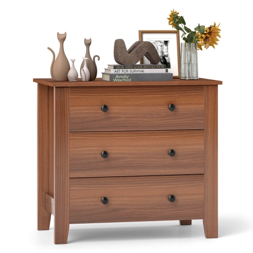 Costway 2 PCS 3-drawer Dresser with Convenient Handles Smooth Slide Rails Accent Table Walnut/Brown