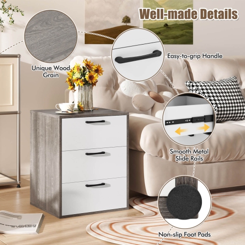 Costway 1/2 PCS 3 Drawer Dresser Chest of Drawer Storage Cabinet with Wide Storage Space Organizer