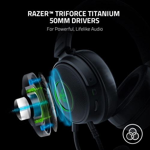 Casque de jeu USB avec fil Kraken V3 HyperSense de Razer avec technologie haptique - Remis à neuf