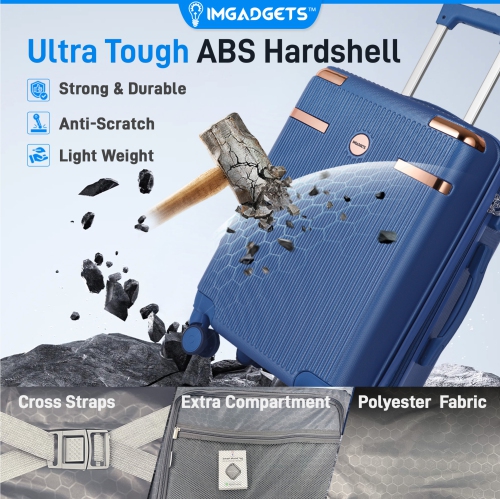 Ensemble de valises Go d'IMGadgets | Polycarbonate ABS léger et durable | Roulettes pivotantes à 360° | Verrou TSA | 3 étiquettes intelligentes GPS |