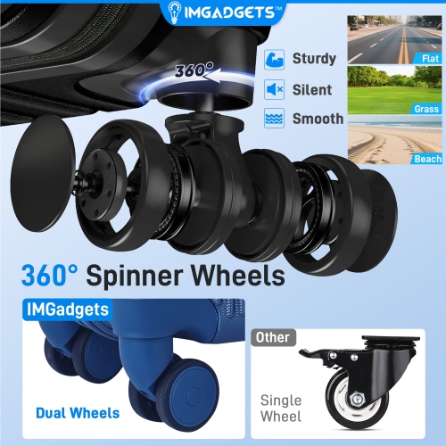 Ensemble de valises Go d'IMGadgets | Polycarbonate ABS léger et durable | Roulettes pivotantes à 360° | Verrou TSA | 3 étiquettes intelligentes GPS |