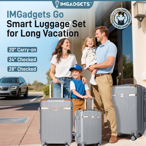 IMGadgets Go Luggage Set | Hard Side Lightweight & Durable ABS Polycarbonate | 360° Spinner Wheel | TSA-Approved Lock | 3 GPS Smart Tags |
