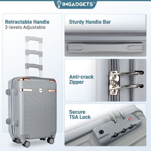 IMGadgets Go Luggage Set | Hard Side Lightweight & Durable ABS Polycarbonate | 360° Spinner Wheel | TSA-Approved Lock | 3 GPS Smart Tags |