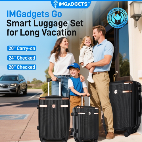 Ensemble de valises Go d'IMGadgets | Polycarbonate ABS léger et durable | Roulettes pivotantes à 360° | Verrou TSA | 3 étiquettes intelligentes GPS |