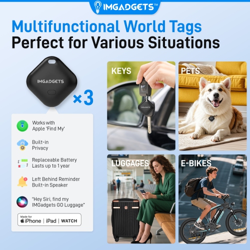 Ensemble de valises Go d'IMGadgets | Polycarbonate ABS léger et durable | Roulettes pivotantes à 360° | Verrou TSA | 3 étiquettes intelligentes GPS |