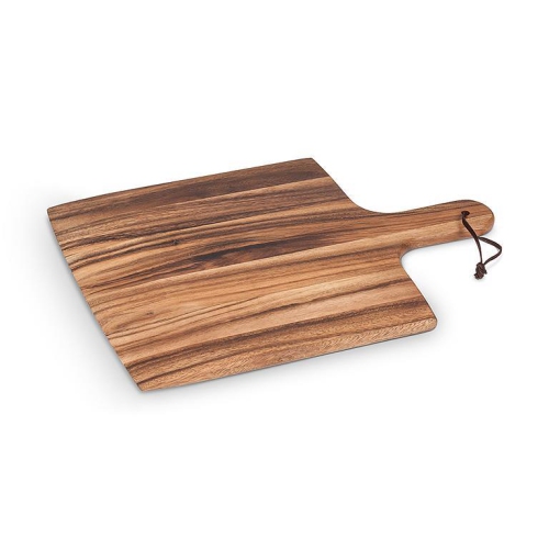 Abbott Square Pizza Acacia Wood W/Strap-12x17"L Serving & Charcuterie Tray, Rustic Kitchen Decor, Cheese or Bread Cutting Board