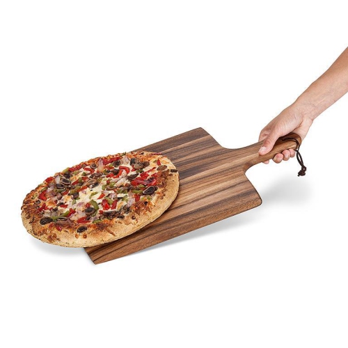 Abbott Square Pizza Acacia Wood W/Strap-12x17"L Serving & Charcuterie Tray, Rustic Kitchen Decor, Cheese or Bread Cutting Board