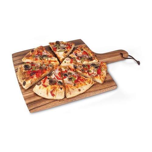 Abbott Square Pizza Acacia Wood W/Strap-12x17"L Serving & Charcuterie Tray, Rustic Kitchen Decor, Cheese or Bread Cutting Board