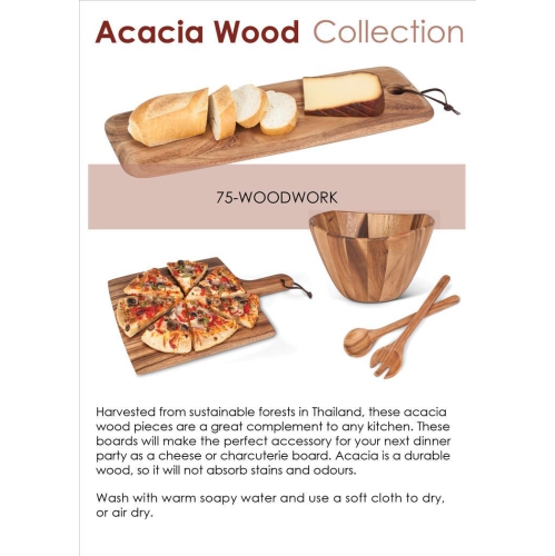 Abbott Large Acacia Wood W/Strap-12X22"L Serving & Charcuterie Tray, Rustic Kitchen Decor, Cheese or Bread Cutting Board