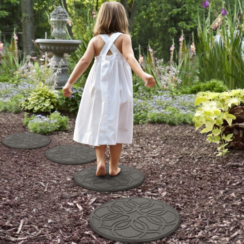 Garden Central 18" x 18" Pendant Round Stepping Stones in Grey, 4-pack, Made with recycled materials