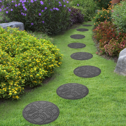 Garden Central 18" x 18" Pendant Round Stepping Stones in Grey, 4-pack, Made with recycled materials