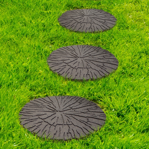 Garden Central 18" x 18" Cracked Log Round Stepping Stones in Brown, 4-pack, Made with recycled materials