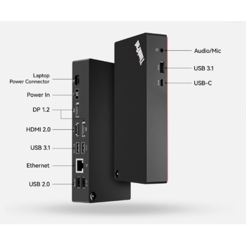 Refurbished Lenovo ThinkPad 40AY0090 Universal USB-C Docking Station, 90W AC Adapter; USB-C cable; HDMI Cable; DP Cable