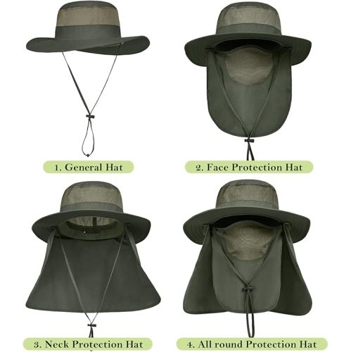 Chapeau de pêche à bord large UPF 50+ protection solaire amovible visage et cou pour homme