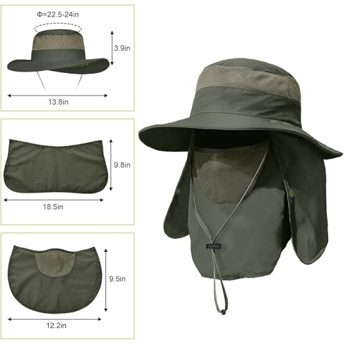 Chapeau de pêche à bord large UPF 50+ protection solaire amovible visage et cou pour homme