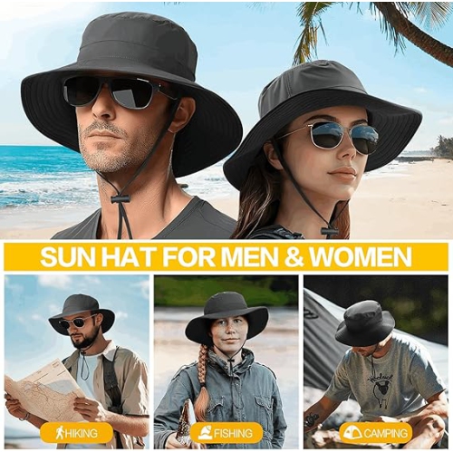 Chapeau de soleil pour femmes et hommes Protection solaire UPF 50+ : Chapeau à bord large pour la pêche, chapeau étanche pour femmes pour la