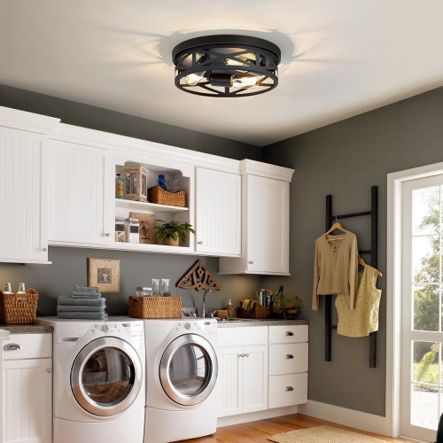 13&nbsp;po – Plafonnier Farmhouse, 3 luminaires pour couloir, Plafonnier noir, Plafonnier encastré, Luminaire de plafond pour entrée de cuisine, Base