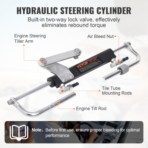 VEVOR 90HP Marine Boat Hydraulic Outboard Steering Kit, with Helm Pump Two-Way Lock Cylinder and 20 Feet Hydraulic Steering Hose, for Single Station