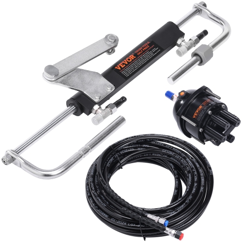 VEVOR 90HP Marine Boat Hydraulic Outboard Steering Kit, with Helm Pump Two-Way Lock Cylinder and 20 Feet Hydraulic Steering Hose, for Single Station