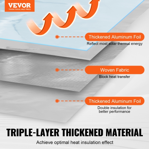 VEVOR 6.5 Mil Double Reflective Insulation Roll, Woven Fabric Radiant Barrier, 48 in x 250 ft, Aluminum Foil PE Woven Cloth Heat Reflective Shield,