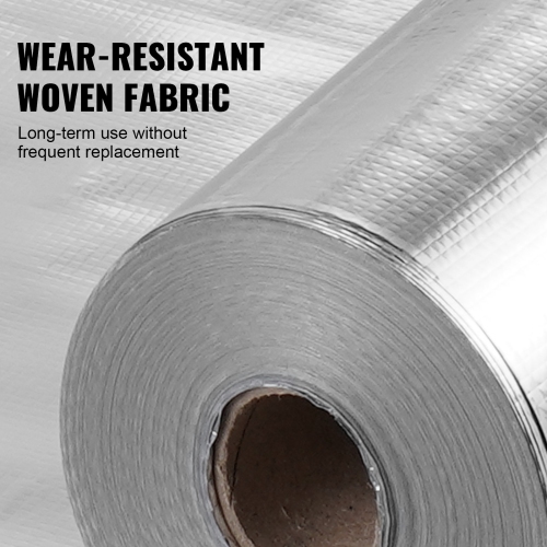 VEVOR 6.5 Mil Double Reflective Insulation Roll, Woven Fabric Radiant Barrier, 48 in x 250 ft, Aluminum Foil PE Woven Cloth Heat Reflective Shield,