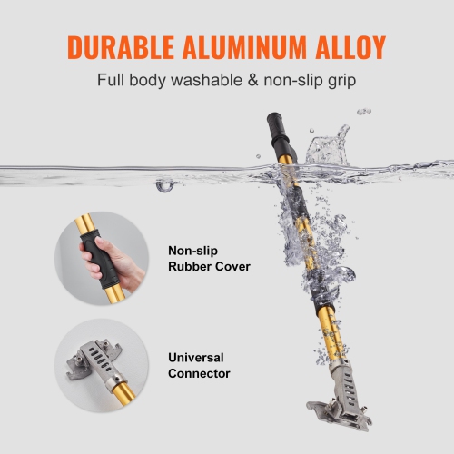 VEVOR 40''-64'' Drywall Flat Box Handle, Anodized Aluminum Flat Finishing Extension Handle, 5-Section Length Adjustable, Non-slip Grip and 360°