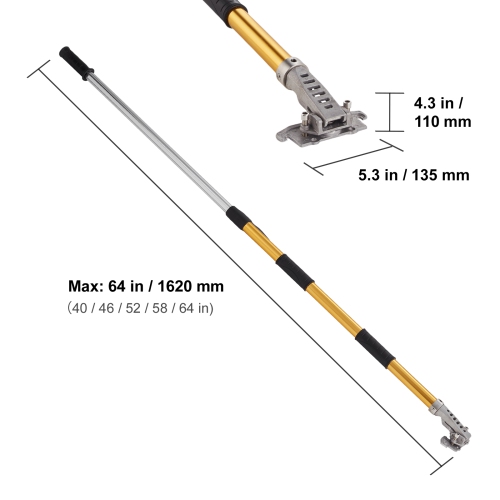 VEVOR 40''-64'' Drywall Flat Box Handle, Anodized Aluminum Flat Finishing Extension Handle, 5-Section Length Adjustable, Non-slip Grip and 360°